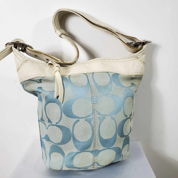 Coach Signature C blue canvas leather shoulder bag with bucket trim - Picture 1 of 15